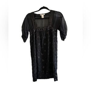 Gold Hawk Black Cotton Silk Black Mini Sequin Cocktail Evening Party Dress S